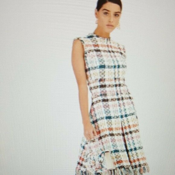 °$2,690 NEW 2020 OSCAR DE LA RENTA DAY DRESS MIDI PEACOCK MULTI US 12 - Picture 6 of 7